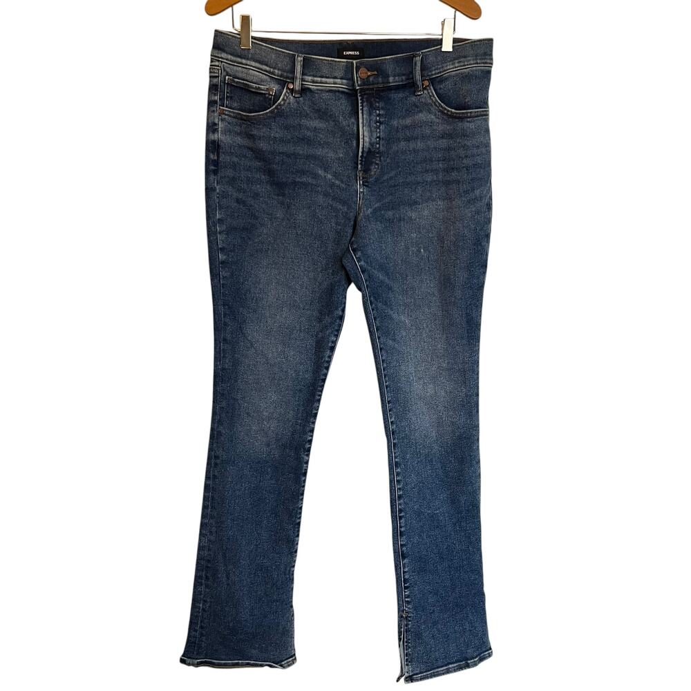 Express Mid Rise Skyscraper Jeans Mini Flare Bootcut Split Hem Stretch Denim 14R